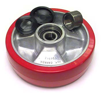 BI 12061733-A1-HD, Steer Wheel Assembly, Red Ultra Poly On Aluminum  Hub W/ (1) 20mm and (1) 25mm Bearing
