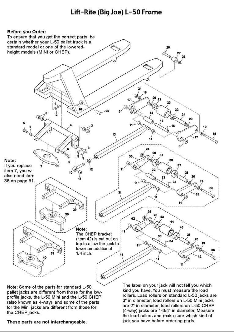 Lift-Rite L50 Frame Unit Diagram - Pallet Truck Parts - Liftsplus.com