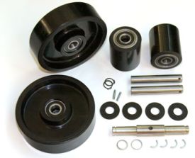 GWK-VJ2-CK, Complete Wheel Kit, (2)Ultra Poly Load Rollers(2) Poly on Nylon Steer Wheel Assemblies, W/Bearings, Axles & Fasteners 